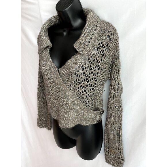 Anthropologie Hand Knit by Dollie Wool Blend Y2K Brown Sweater Knit Collar sz M - Picture 3 of 12